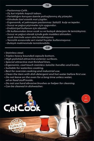 ÇetCook Damla Orta Boy Paslanmaz Çelik Çaydanlık Takımı 1.00L Üst – 1.80L Alt