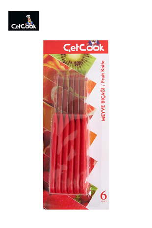 ÇetCook Kırmızı Saplı Meyve Bıçağı 6lı