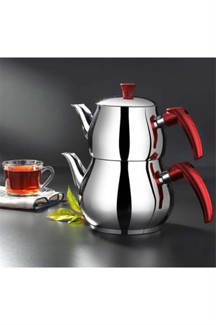 ÇetCook Küre Mini Bakalit Kulplu Paslanmaz Çelik Çaydanlık Takımı 0.80L Üst – 1.20L Alt