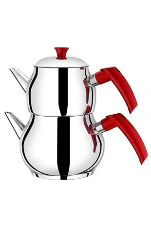ÇetCook Küre Aile Boy Bordo Bakalit Kulplu Paslanmaz Çelik Çaydanlık Takımı 1.20L Üst – 2.00L Alt
