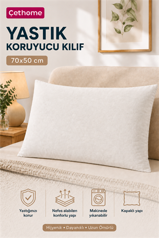 ÇetHome 50x70 cm Ekru Yastık Koruyucu Kapaklı Kılıf