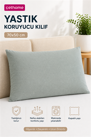 ÇetHome 50x70 cm Gri Yastık Koruyucu Kapaklı Kılıf