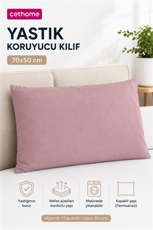 ÇetHome 50x70 cm Gülkurusu Yastık Koruyucu Kapaklı Kılıf