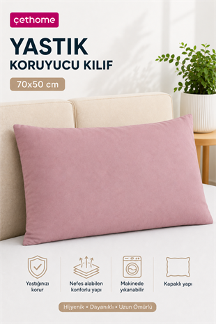 ÇetHome 50x70 cm Gülkurusu Yastık Koruyucu Kapaklı Kılıf