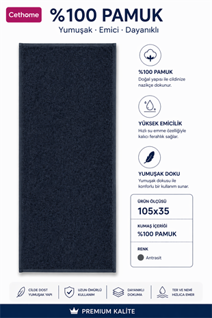 ÇetHome Antrasit %100 Pamuk Spor Havlusu 