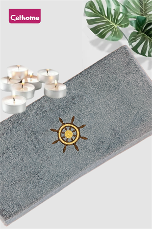 ÇetHome Gri İşlemeli El Saç Havlusu