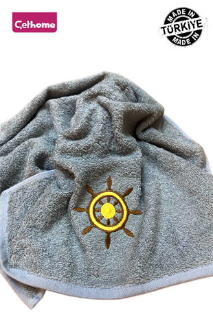 ÇetHome Gri İşlemeli El Saç Havlusu
