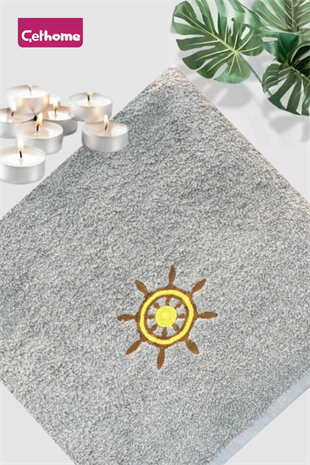 ÇetHome Gri Yıldız Nakışlı Banyo Plaj Havlusu