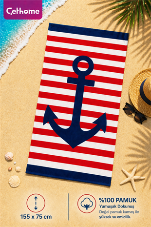 ÇetHome Kırmızı Beyaz Şerit Desenli 155*75 cm Banyo Plaj Havlusu