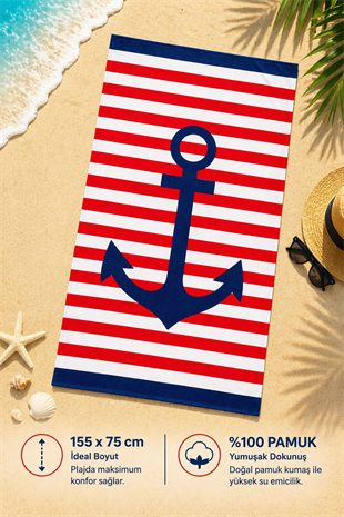 ÇetHome Kırmızı Beyaz Şerit Desenli 155*75 cm Banyo Plaj Havlusu