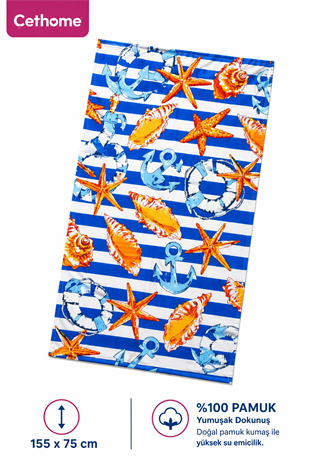 ÇetHome Mavi Beyaz Şerit Desenli 155*75 cm Banyo Plaj Havlusu