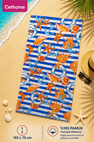 ÇetHome Mavi Beyaz Şerit Desenli 155*75 cm Banyo Plaj Havlusu