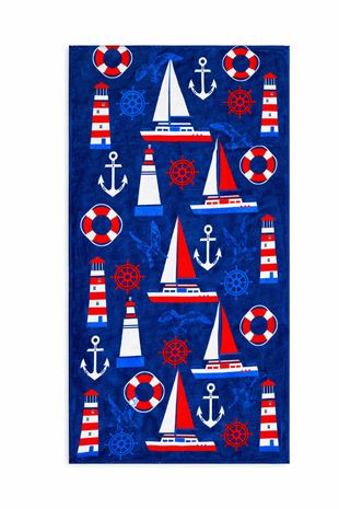 ÇetHome Mavi Desenli Banyo Plaj Havlusu