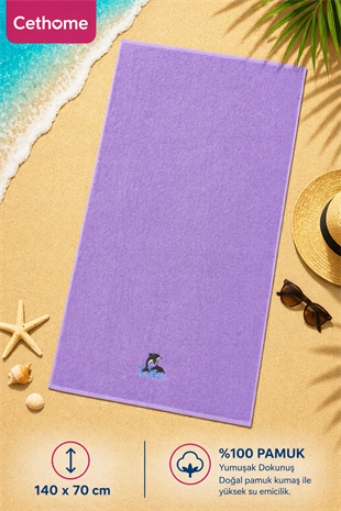 ÇetHome Mor Nakışlı 140*70 cm Banyo Plaj Havlusu