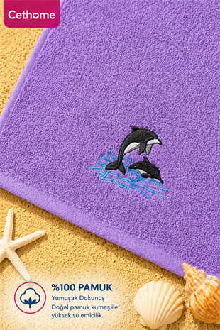 ÇetHome Mor Nakışlı 140*70 cm Banyo Plaj Havlusu