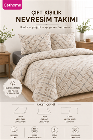 ÇetHome Pamuklu Artı Desenli Çift Kişilik Nevresim Takımı