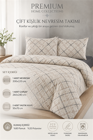 ÇetHome Pamuklu Artı Desenli Çift Kişilik Nevresim Takımı