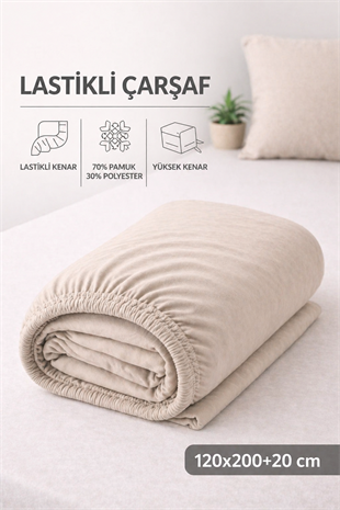 ÇetHome Pamuklu Bej Lastikli Tek Kişilik Çarşaf 120*200 cm
