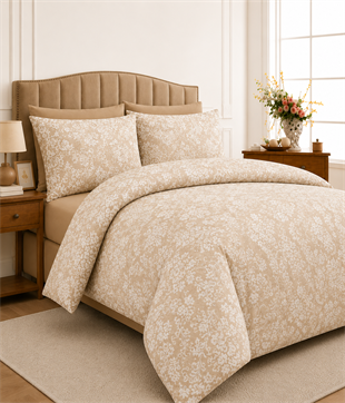 ÇetHome Pamuklu Beyaz Motif Desenli Çift Kişilik Nevresim Takımı
