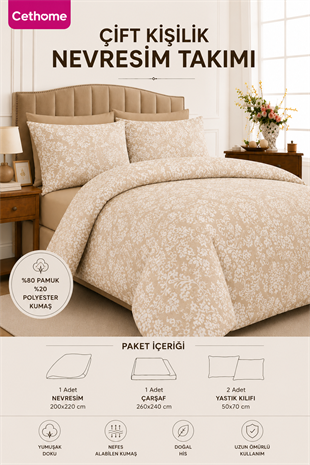 ÇetHome Pamuklu Beyaz Motif Desenli Çift Kişilik Nevresim Takımı