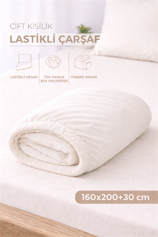 ÇetHome Pamuklu Ekru Lastikli Çift Kişilik Çarşaf 160*200 cm