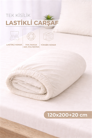 ÇetHome Pamuklu Ekru Lastikli Tek Kişilik Çarşaf 120*200 cm