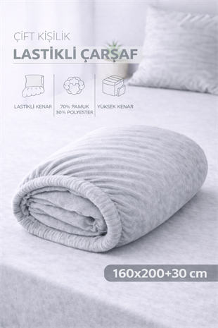 ÇetHome Pamuklu Gri Lastikli Çift Kişilik Çarşaf 160*200 cm
