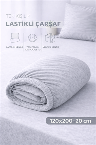 ÇetHome Pamuklu Gri Lastikli Tek Kişilik Çarşaf 120*200 cm
