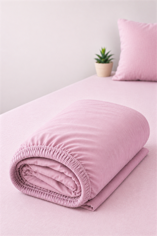 ÇetHome Pamuklu Gül Kurusu Lastikli Tek Kişilik Çarşaf 120*200 cm