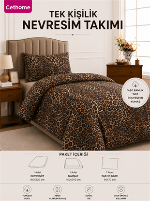 ÇetHome Pamuklu Leopar Desenli Tek Kişilik Nevresim Takımı
