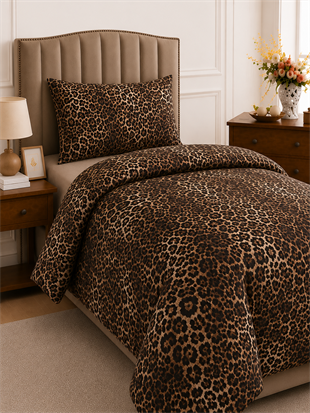 ÇetHome Pamuklu Leopar Desenli Tek Kişilik Nevresim Takımı
