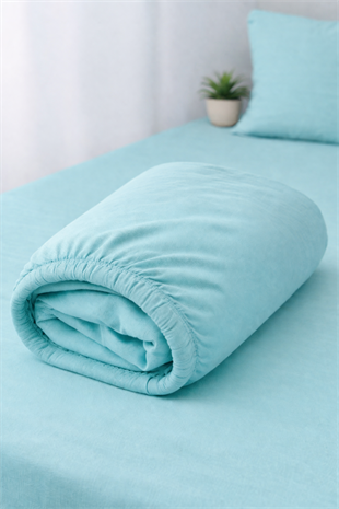 ÇetHome Pamuklu Mavi Lastikli Çift Kişilik Çarşaf 160*200 cm