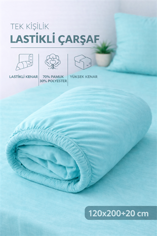ÇetHome Pamuklu Mavi Lastikli Tek Kişilik Çarşaf 120*200 cm
