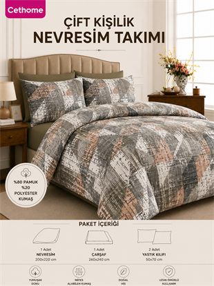 ÇetHome Pamuklu Üçgen Desenli Çift Kişilik Nevresim Takımı