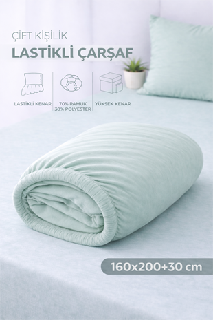 ÇetHome Pamuklu Yeşil Lastikli Çift Kişilik Çarşaf 160*200 cm
