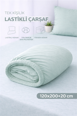 ÇetHome Pamuklu Yeşil Lastikli Tek Kişilik Çarşaf 120*200 cm