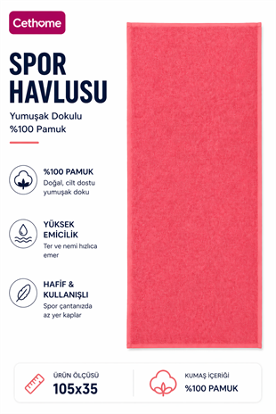 ÇetHome Yavruağzı Renk %100 Pamuk Spor Havlusu 