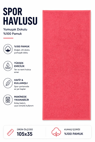 ÇetHome Yavruağzı Renk %100 Pamuk Spor Havlusu 