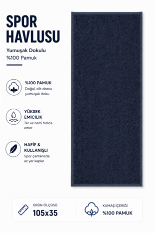 ÇetHome Antrasit %100 Pamuk Spor Havlusu 