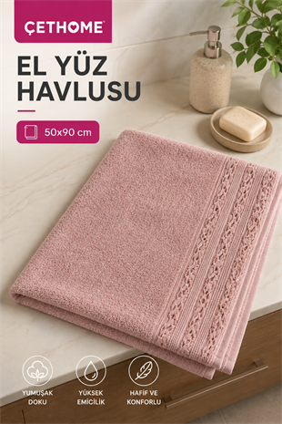 ÇetHome Pembe Renk Motifli El Yüz Havlusu