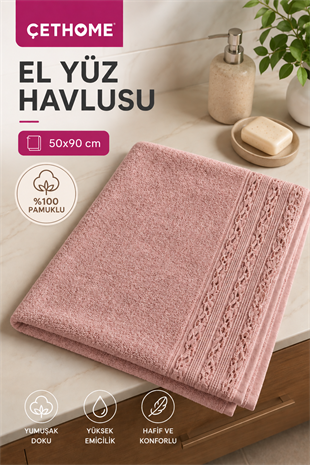 ÇetHome Pembe Renk Motifli El Yüz Havlusu