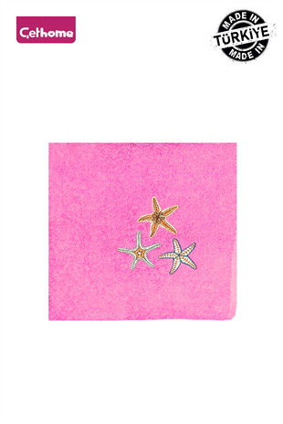 ÇetHome Pembe Yıldız Nakışlı Banyo Plaj Havlusu