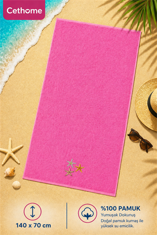 ÇetHome Pembe Yıldız Nakışlı Banyo Plaj Havlusu