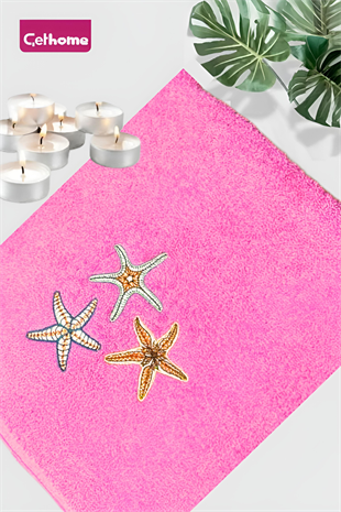 ÇetHome Pembe Yıldız Nakışlı Banyo Plaj Havlusu