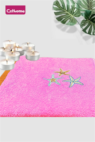 ÇetHome Pembe Yıldız Nakışlı Banyo Plaj Havlusu