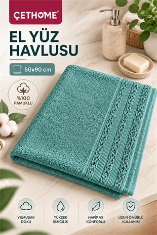 ÇetHome Mavi Renk Motifli El Yüz Havlusu