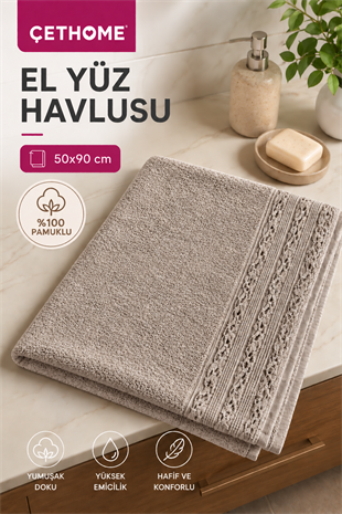 ÇetHome Vizon Renk Motifli El Yüz Havlusu