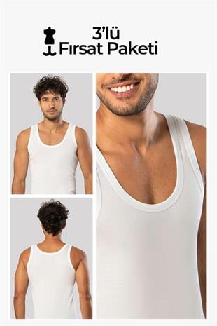 Erdem Beyaz 3lü  Erkek Penye Atlet 1100