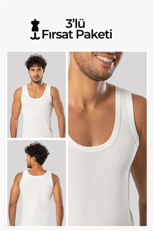 Erdem Beyaz 3lü  Erkek Ribana Atlet 11103