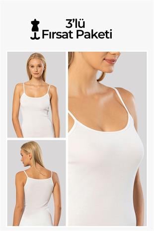 Erdem Beyaz 3lü  Pamuklu Ribana Atlet 2153